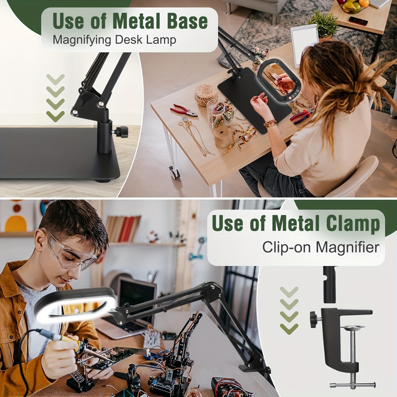 12x Rectangle Magnifying Glass With Light And Stand, Dimmable, 2-in-1 Led Lighted Desk Lamp & Clamp, Hands Free Magnifier For Reading Crafts Repair Painting Close Work