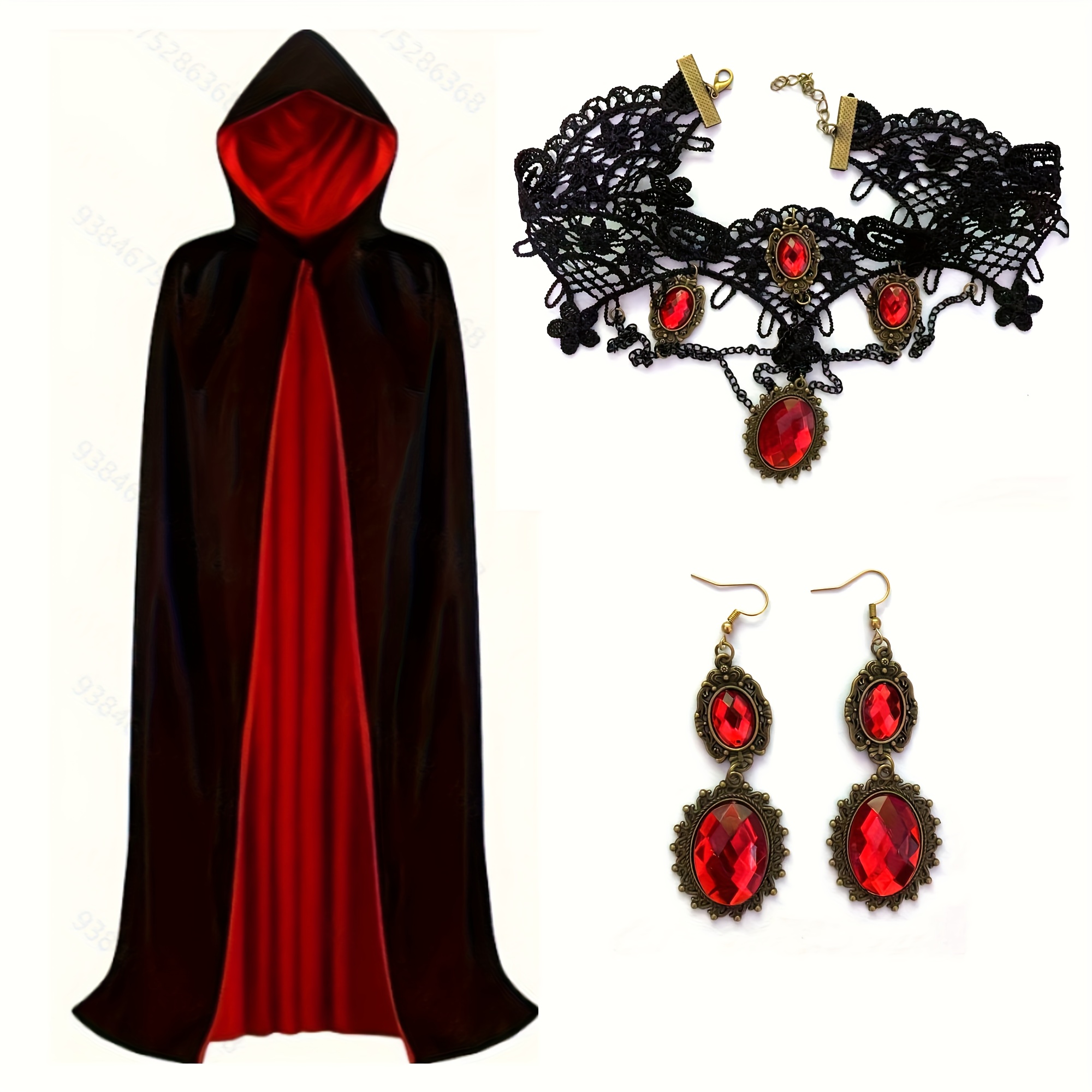 1pc Halloween Vampire Costume, Double-sided Black And Red Cape With Hood Suitable For Role-playing Parties And Stage Props, Costume Dress, Holiday Styling