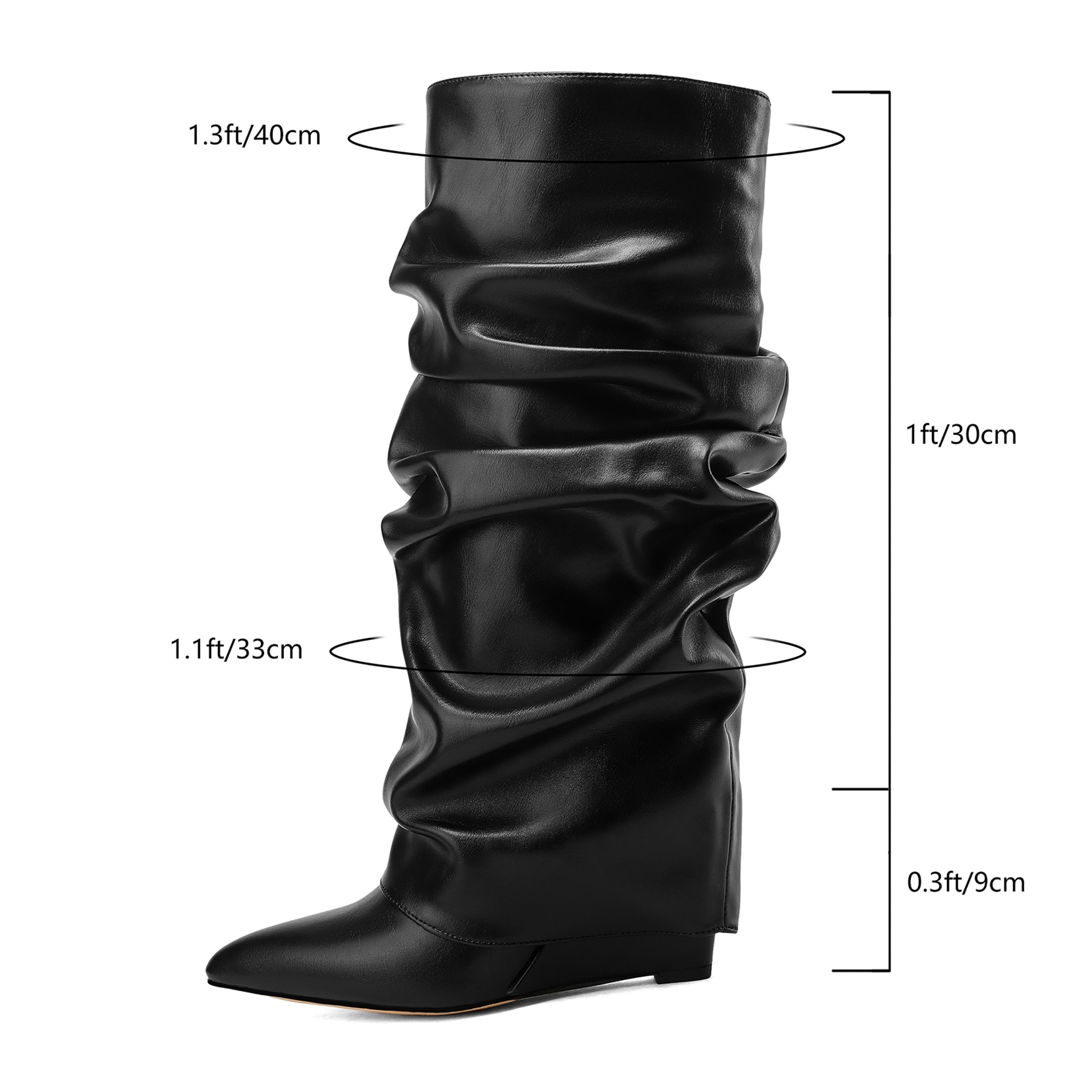 womens elegant slouchy boots knee high fashion booties with pointed toe hidden wedge comfort boots