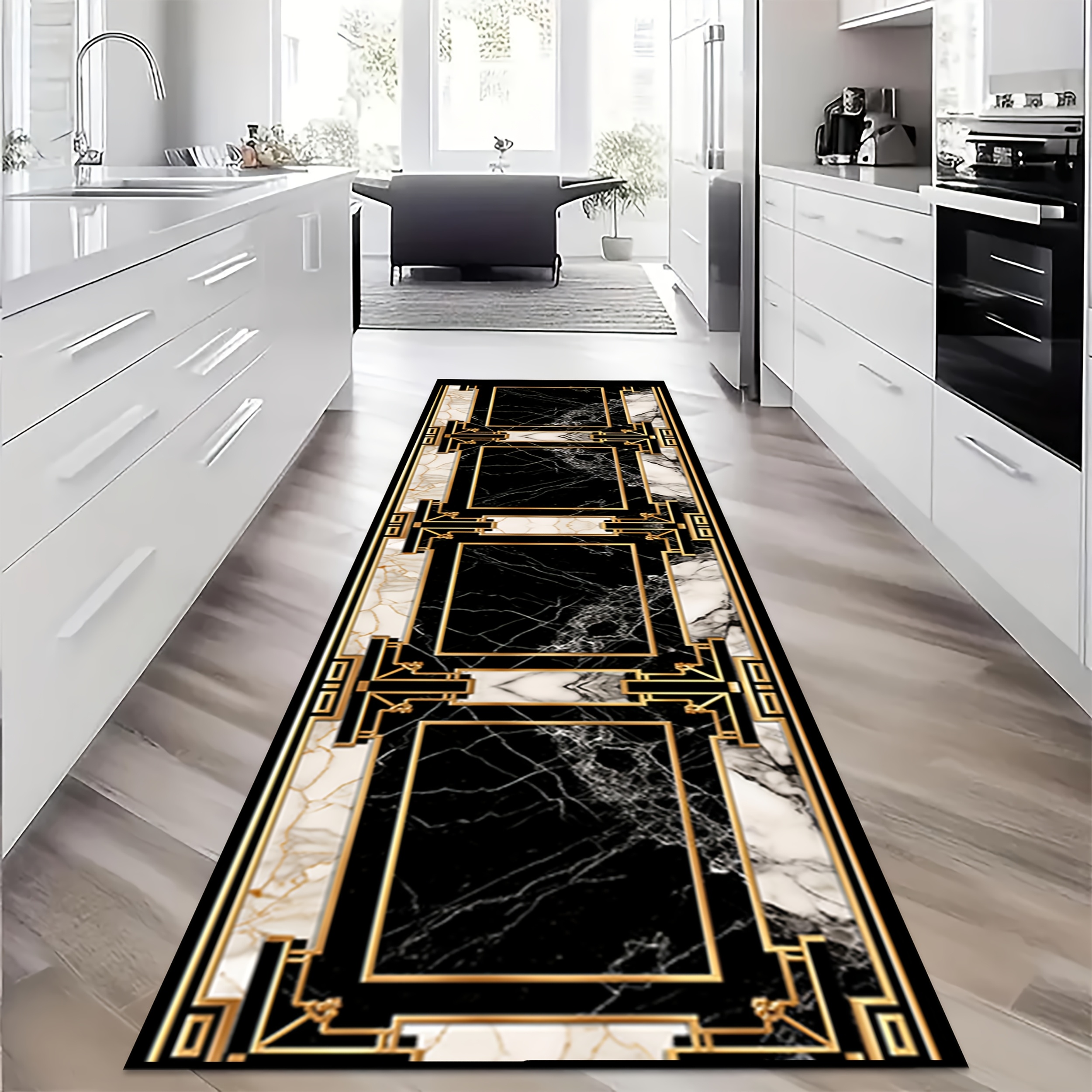 TEMU Shipping [golden Rhinestone Velvet] 1pc, 80x240cm Rectangular Nordic Style Black And White Pattern Banquet Hall Welcome Runner Carpet, Villa
