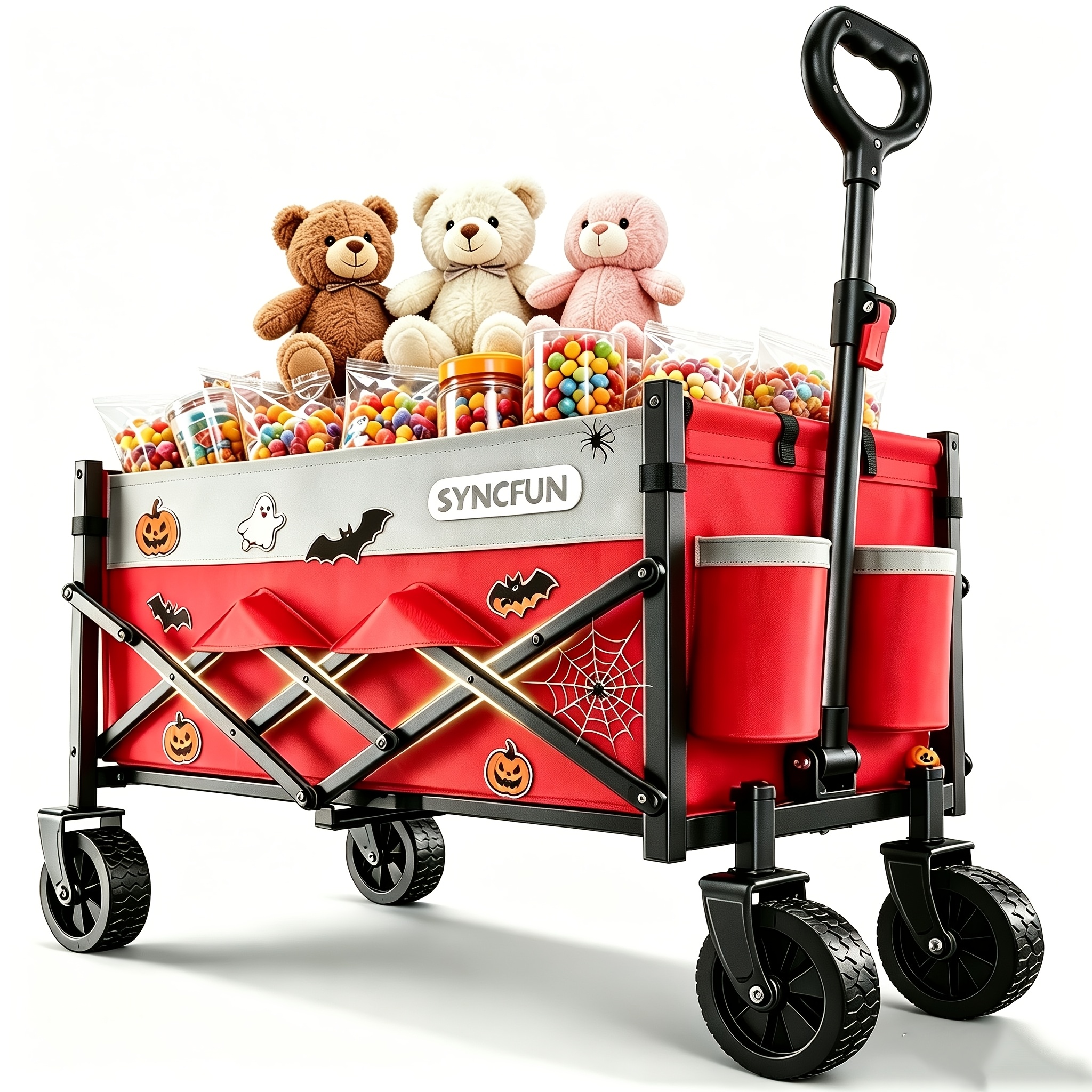TEMU Folding Heavy-duty Utility Wagon With 300lbs Capacity, Portable Rolling Cart With Wheels, Ideal For Beach, Shopping, Groceries, Camping, And