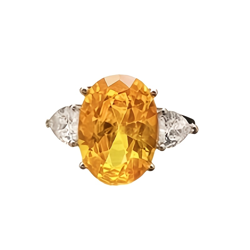 TEMU New Brazilian Natural Citrine , Light Luxury Setting With Natural Citrine, Wealth-attracting Citrine Women's Ring, Gorgeous Festive Ring, And