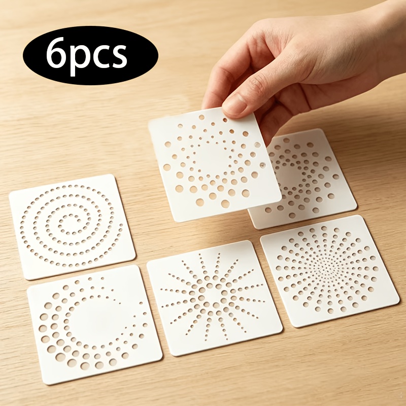 TEMU 6pcs Circular Dots Stencils For Painting Small Dots Drawing Templates Sun Round Flower Pattern Painting Stencils Reusable Daily Theme Templates