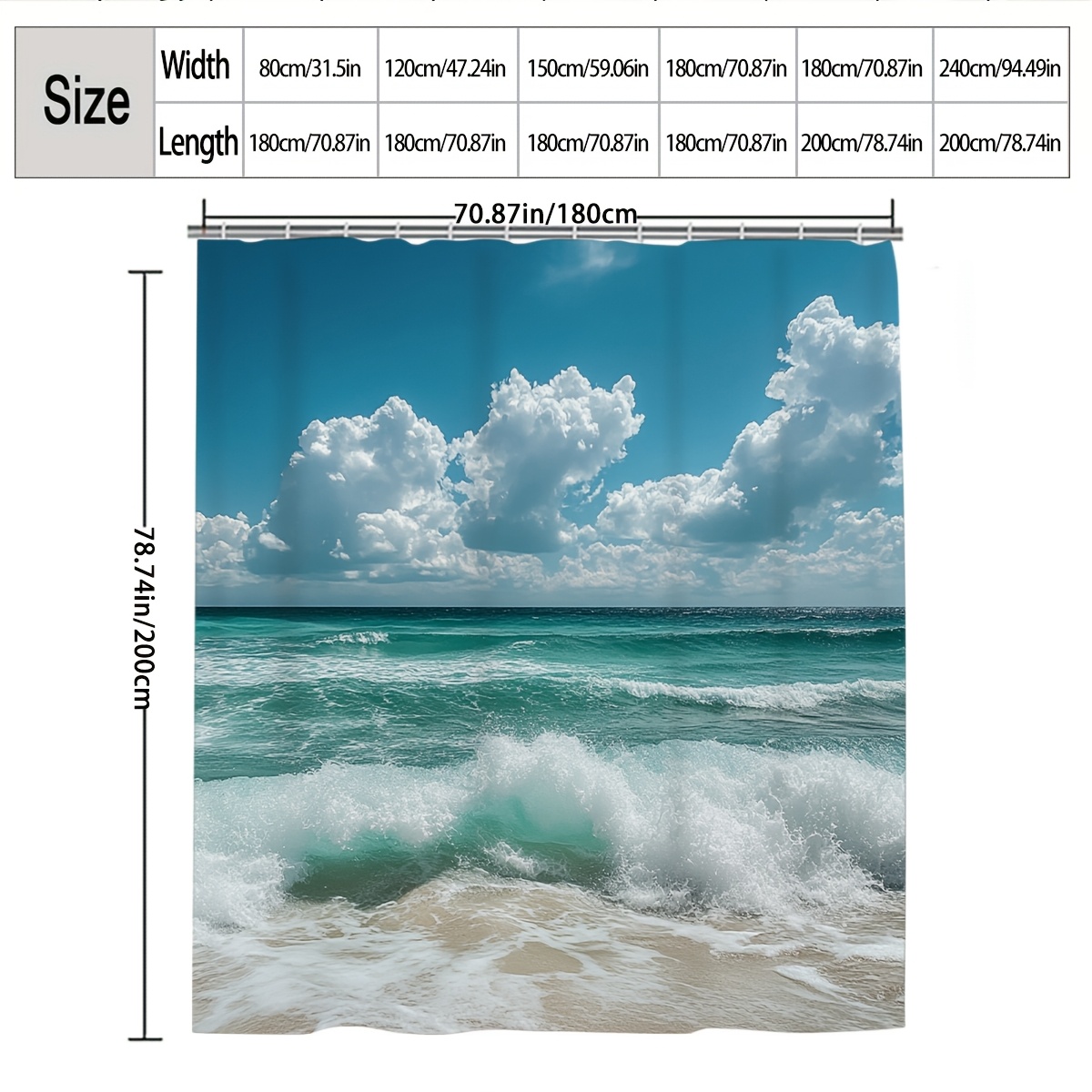 Turquoise Ocean Wave Shower Curtain, Multi-Size Options