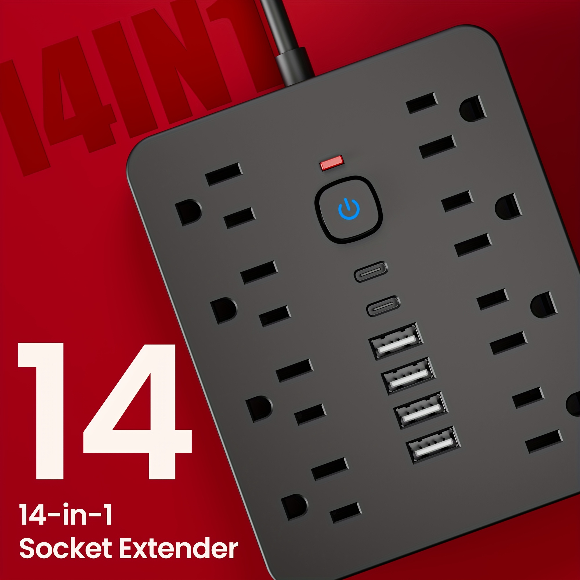 14-in-1 Power Strip with Surge Protection – 8 AC Outlets, 4 USB-A & 2 USB-C Ports, Flat Plug Extension Cord, Wall Mount Design for Home, Office & Desktop Charging — Zaynora Luxury Marketplace