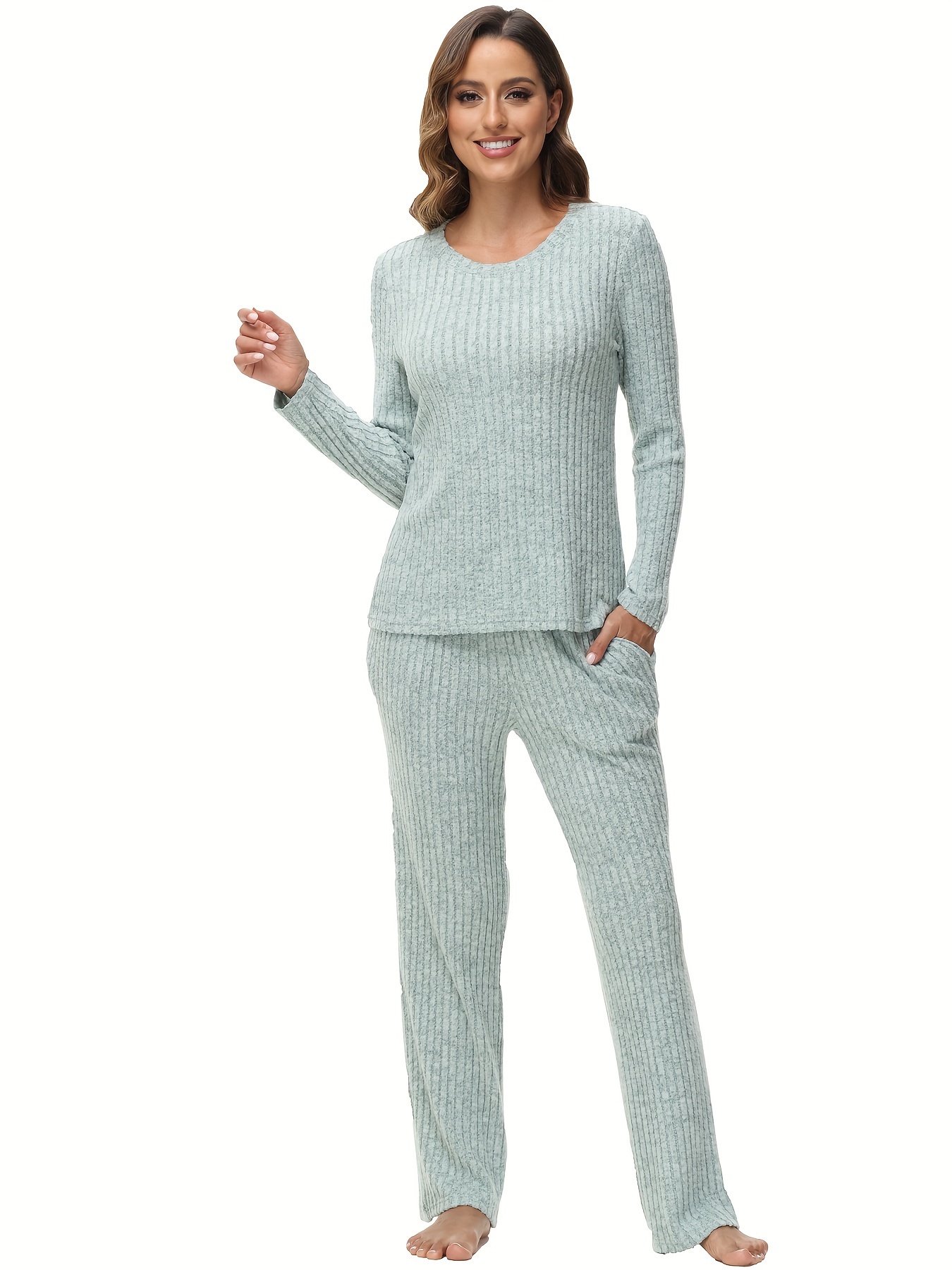 juego piezas conjunto pantalón top larga cuello Temu