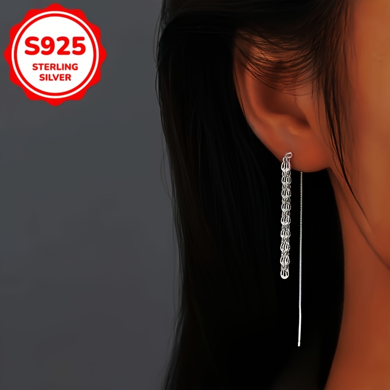 

S925 Chain Earrings In A Simple Japanese And Korean Style, Suitable For Wear With Low Allergy . Women's Date Parties, Valentine's Day, Or Birthday Gifts For, With A Silver Weight Of 3g.