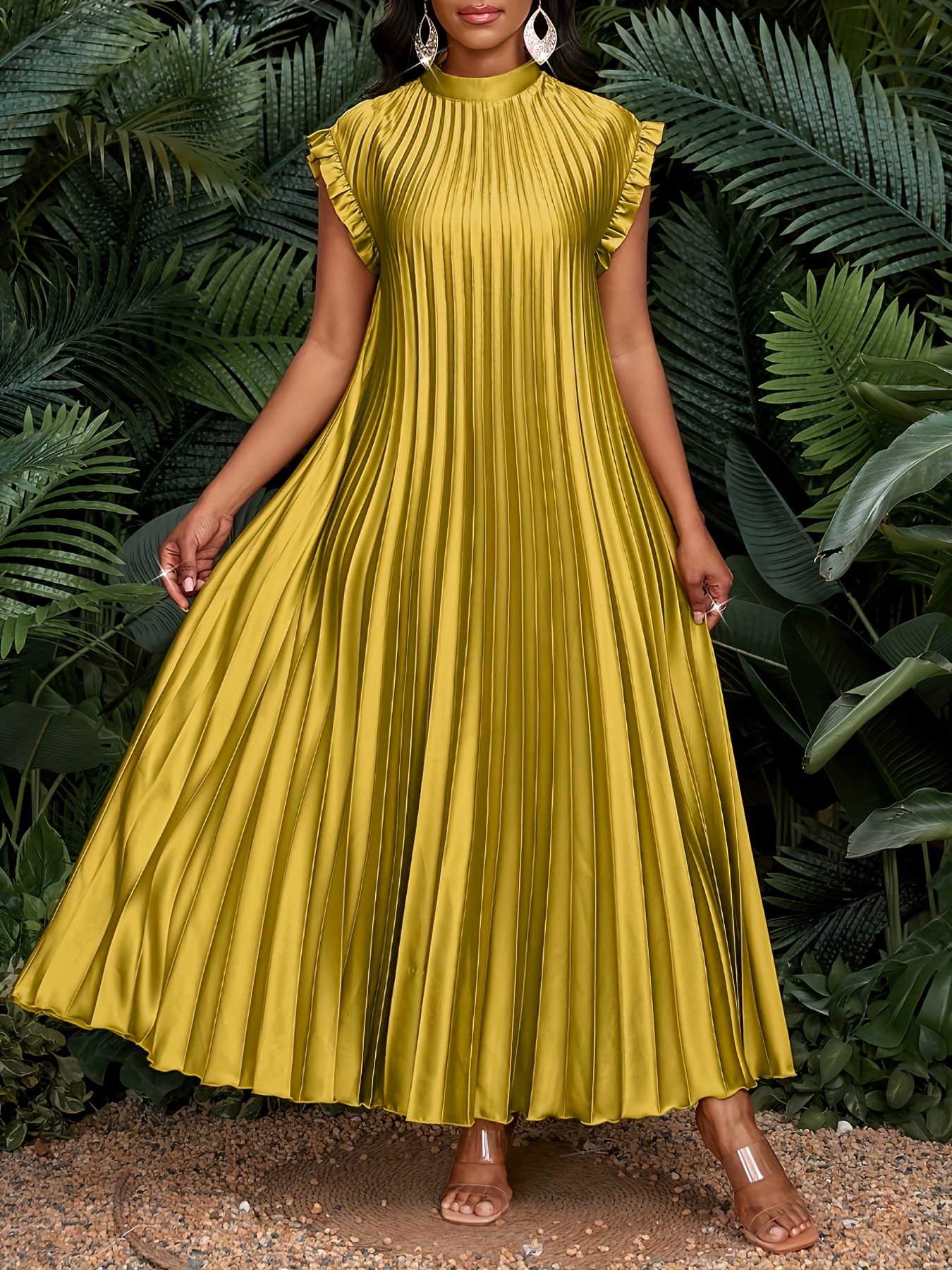 satin pleated flutter sleeve long womens dress bridesmaid - Temu Philippines