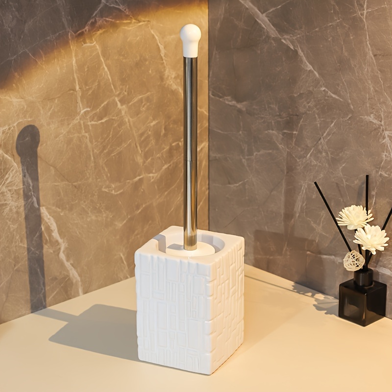 Image of Nordic Household Bathroom Square Ceramic Toilet Brush, Toilet Cleaning Brush With No Dead , Long Handle Toilet Cleaning Brush
