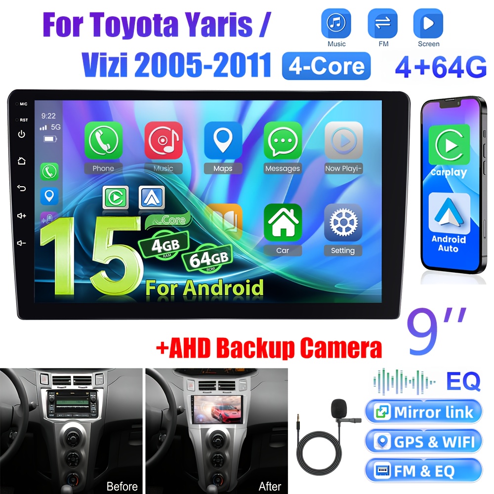 Image of [4+64g] 15 Car Stereo Fortoyota / 2005-2011, 9 Inch 1280p Ips Touch Screen Radio Auto Ai Dsp/ Fm/ Rds/ 32eq Gps Wifi Swc+mic, Ahd Backup Cam
