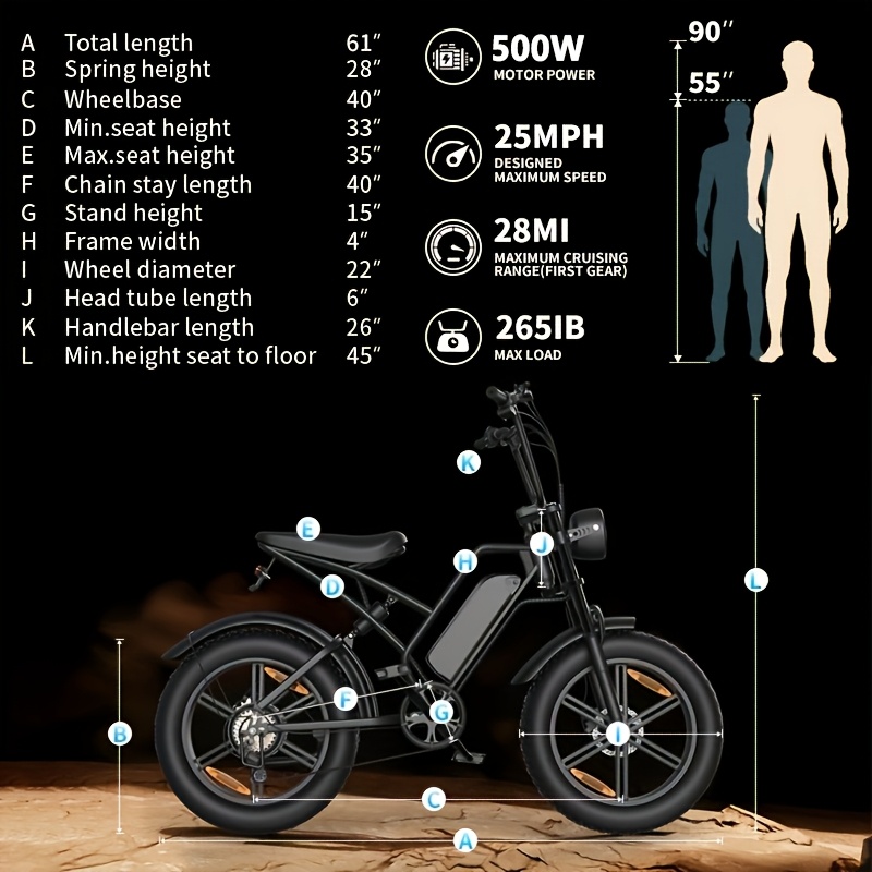 bicycle   with a 48 volt 500 watt motor 20 inch wide tires heavy duty design comfortable suspension     for adventure enthusiasts   performance and   Product details 7