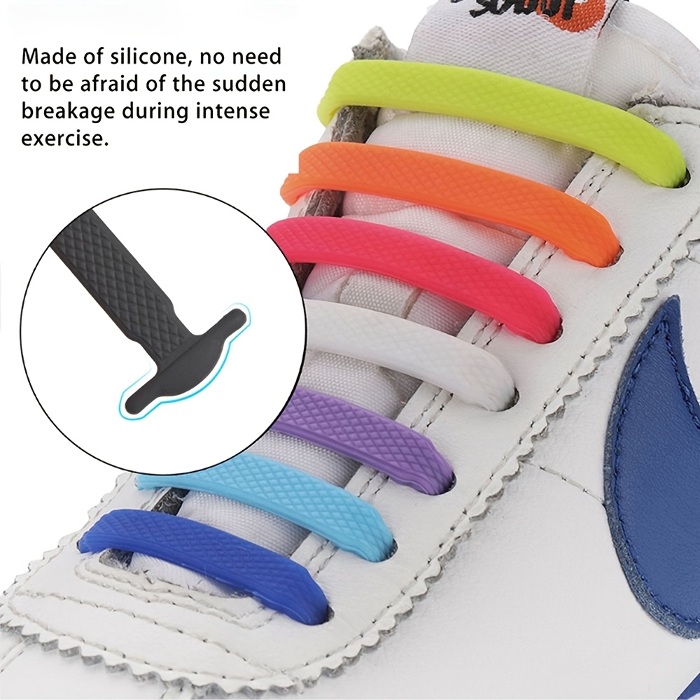 [16pcs Elastic No-Tie Shoelaces] 16pcs Silicone No-Tie Shoelaces, Elastic Quick-Fit, Comfortable, Durable, Time-Saving Replacement Laces for Shoes