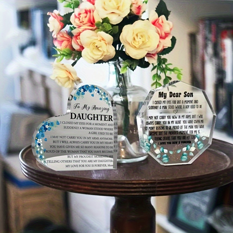 

2pcs Acrylic Keepsake Plaque - Heartfelt Mother To Son Daughter Sentiment - Ideal For Birthdays & Christmas, For Home Room Living Room Office Decor