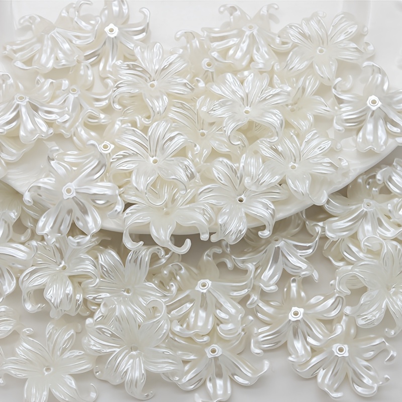 7/14pcs White Lily Flower Beads Charms for DIY Jewellery