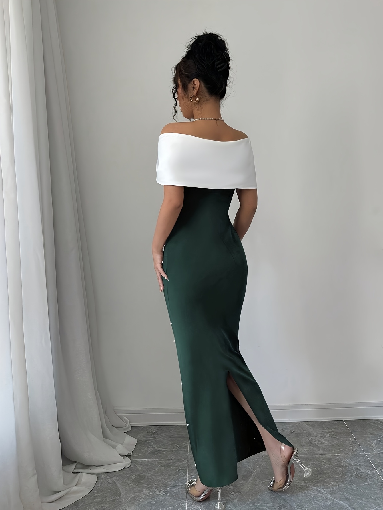 bridesmaid dresses eucalyptus green Sparkly Dark Green Beaded Long Mermaid Prom Dress with Slit