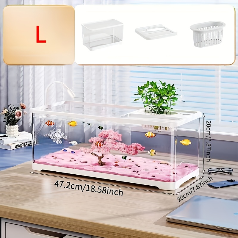 TEMU Large Decorative Ecological Fish Tank For Home Use, High Turtle Tank With Lid, Stream Tank, Goldfish Tank