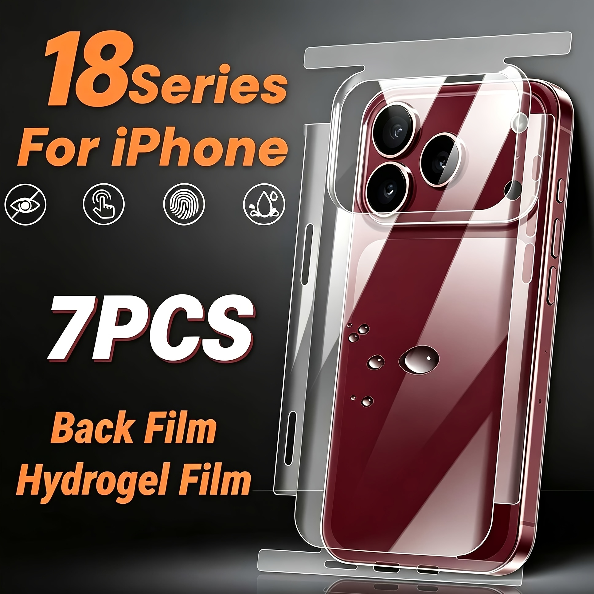TEMU 7pcs Set Full Coverage Back Hydrogel Film For Iphone 18 Pro/18 Pro Max/17/17pro/17 Air/16/16 Pro Max/16 Pro/15 Plus/ Pro Max/14/14 Pro Max/13/12