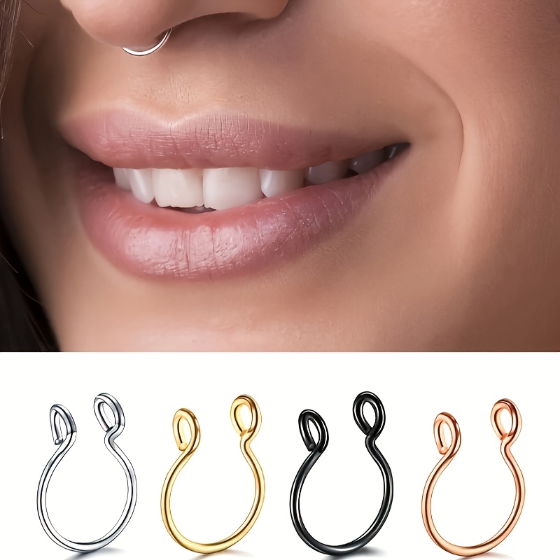 Image of 4pcs U-shaped 316l Stainless Steel Horseshoe Nose Ring, Unisex, No Piercing Required, Nose Clip Jewelry, Sexy Party