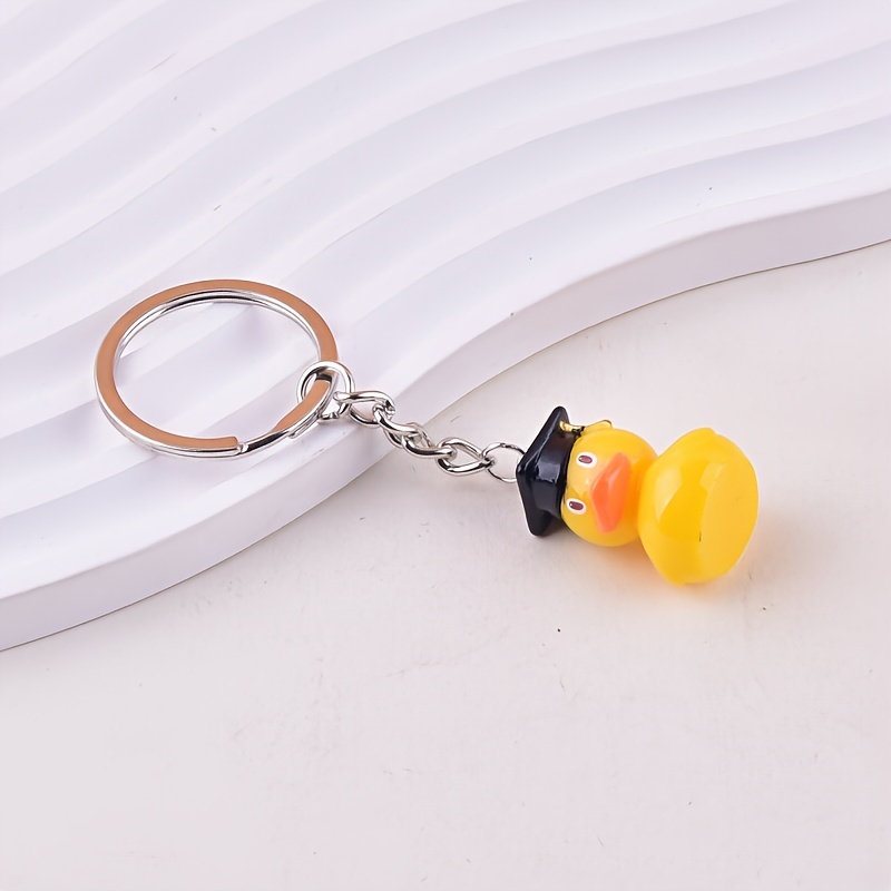 

1pc Cute Doctor Duck Resin Keychain, Yellow Duckling With Graduation Cap Charm, Key Ring Accessory For Women