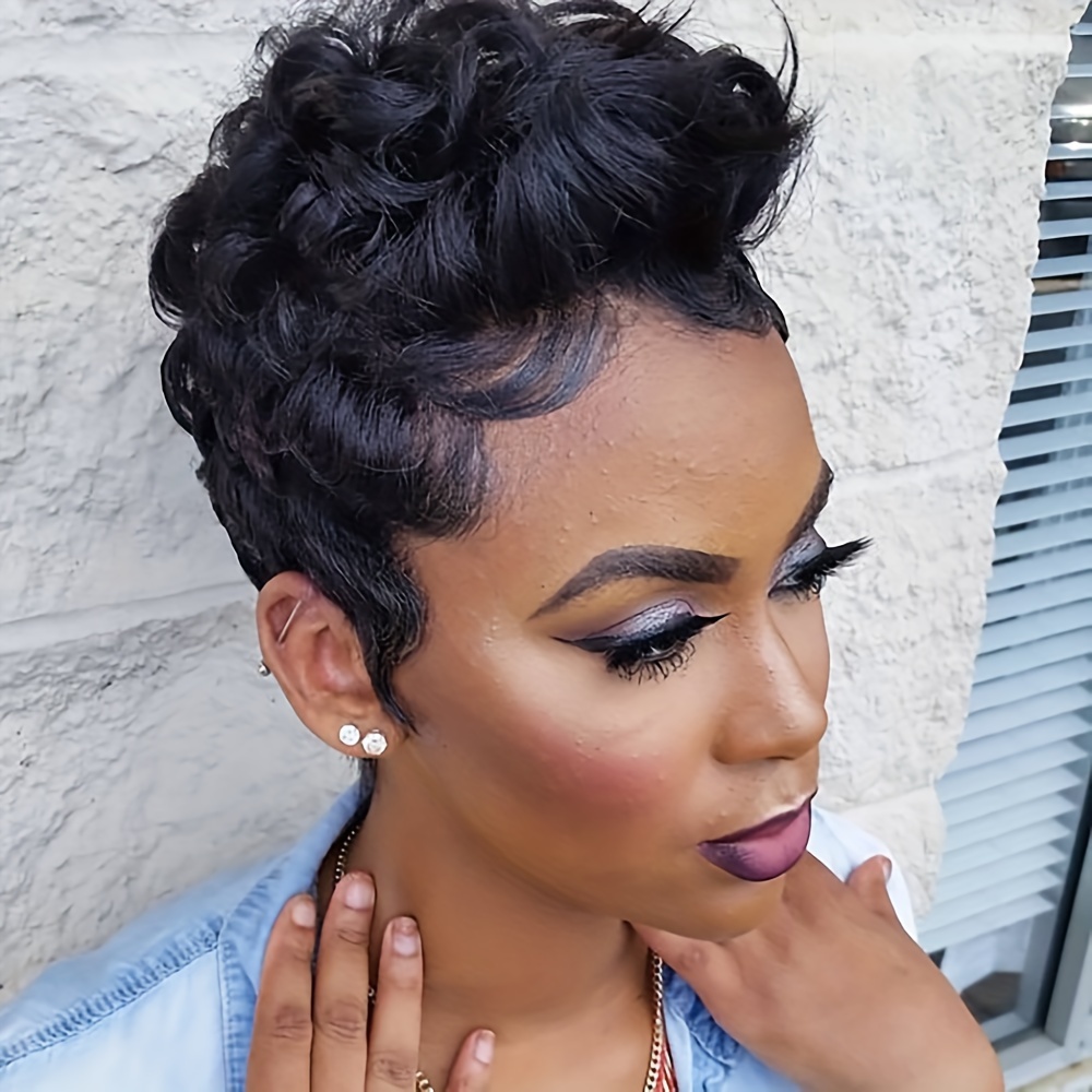 TEMU Short Black Hair Wig Synthetic Curly Wigs For Women Short Haircut Wig Curly Hairstyles Women Female Wig Christmas Wigs For Women