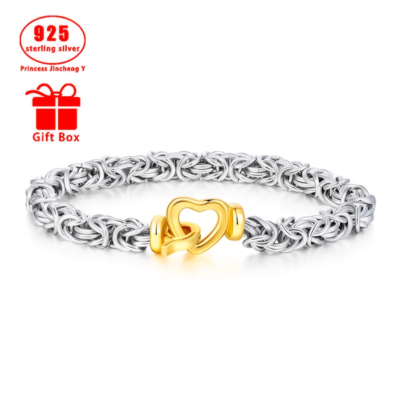 Image of 925 Silver, Love Heart Rope Bracelet, Small Heart Decoration, Suitable As A Gift For Your , Fashionable And Elegant, Valentine's Day Gift, Mother's Day, With Exquisite Gift Box