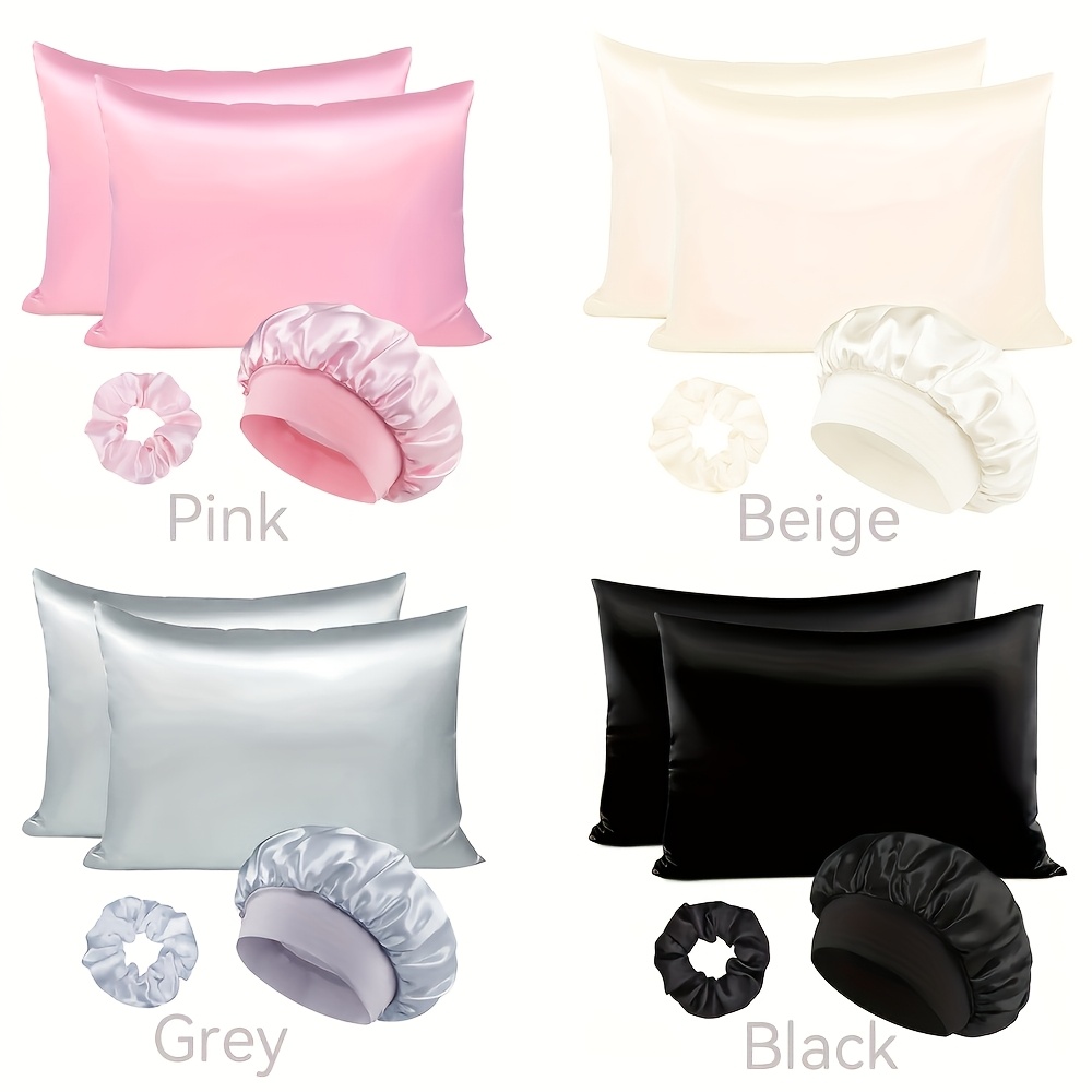 Set of 4 Luxurious Satin Pillowcases: Gentle on Skin, Breathable, And Includes Hair Ties - Ideal for Hair And Skin Maintenance in Solid Colors, Comes with Hair Rings, Great Gift Idea