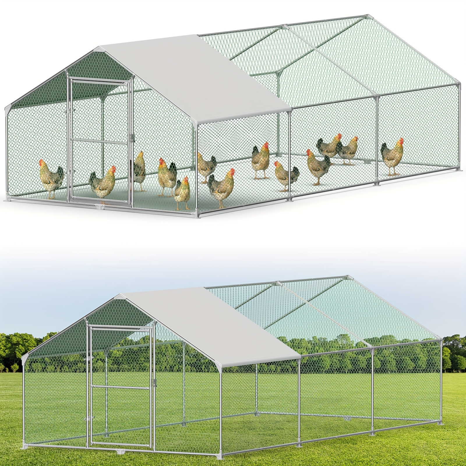 Image of Chicken House With Pe-coated Fabric Canopy + Galvanised For Chickens, Ducks, Geese, Dogs, Etc. - 4 Sizes (3x2m/3x4m/3x6m/3x8m)