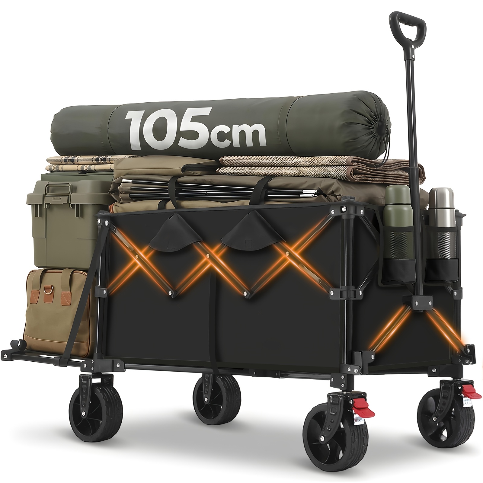 TEMU Extended Foldable Cart With Spacious 250l Capacity And 200kg Load Capacity, Sturdy Construction For Stability, Oversized Wheels For Smooth