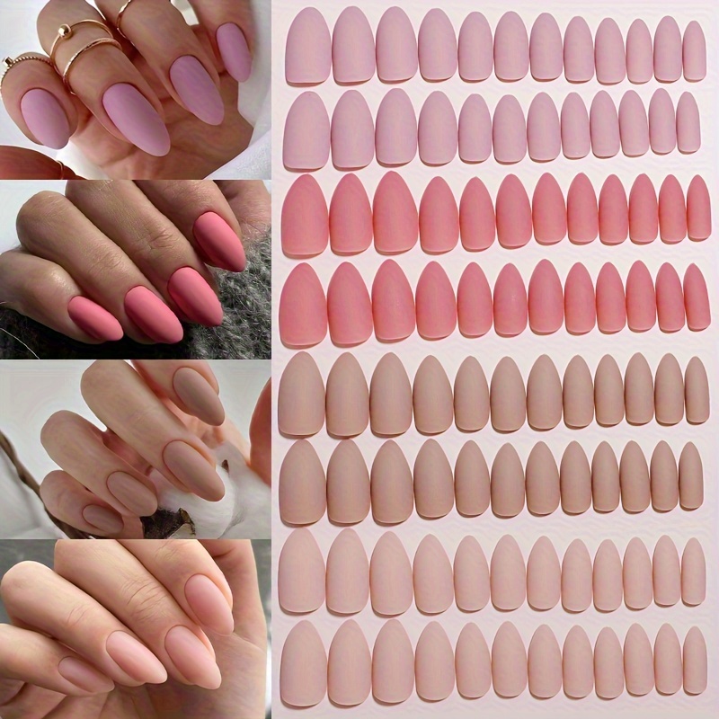 

(96pcs) Short Almond Shaped False Nails For Autumn And Winter - Matte Effects - Solid On Nails For Women And Girls - Diy Manicure