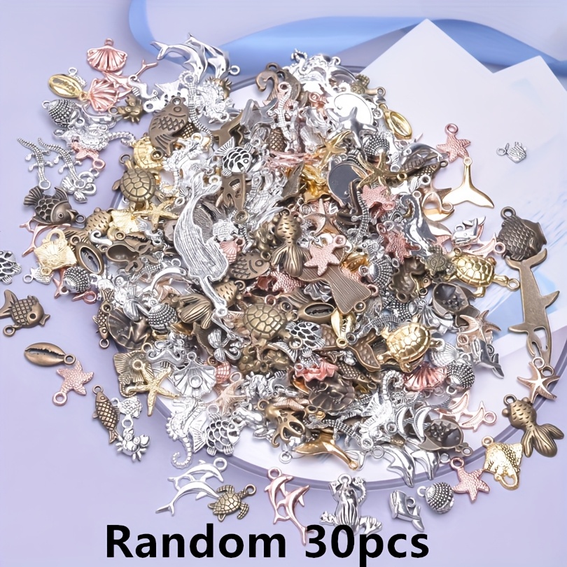 Image of Random Assortment Of 30/50/100pcs Marine Animal Starfish Shells, Jewelry Making Supplies, Metal Alloy, Diy Bracelet Necklace, Turtle Fish Seahorse Pendants, Handmade Beach Accessories