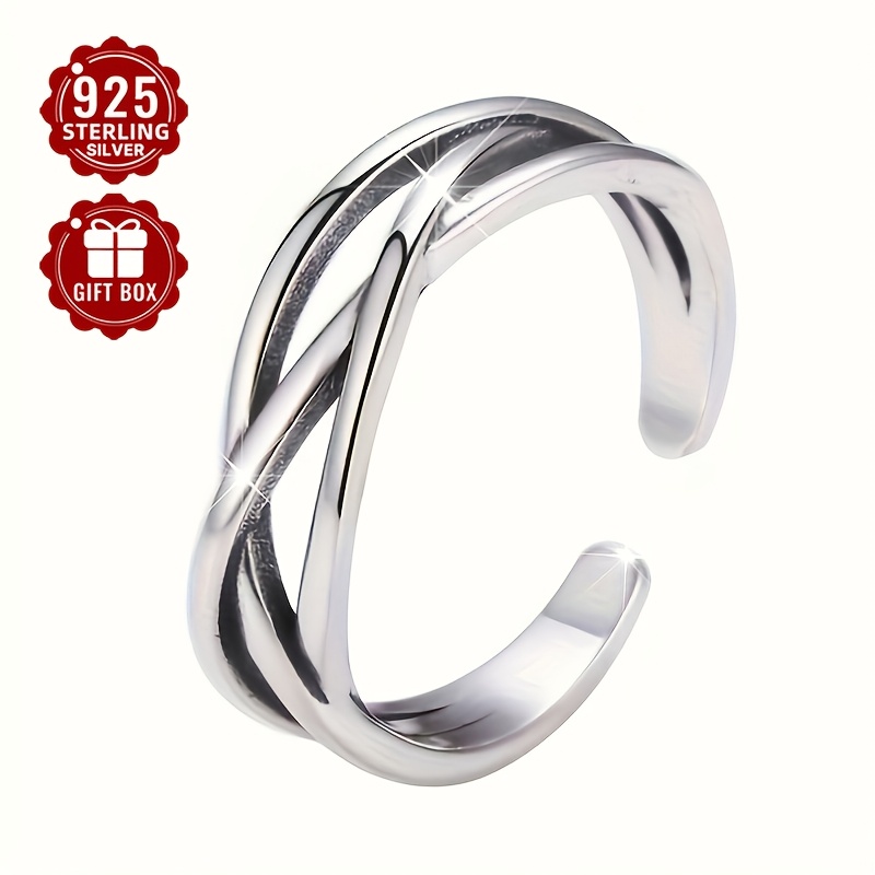 

(total Weight About 3.2g) 1pcs925 Sterling Silver Simple Line Fashion Japanese And Korean Cold Style Fashion Opening Adjustable Ring Hypoallergenic Index Finger Ring