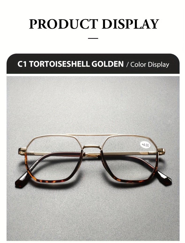 A Pair of Unisex High-Quality Square And Round Reading Glasses, Featuring a Stylish Vintage Metal Frame And Spring Hinges, Suitable for Reading And Watching TV, Available in Various Prescriptions from +1.00 to +4.00, Making It a Perfect Gift Choice.
