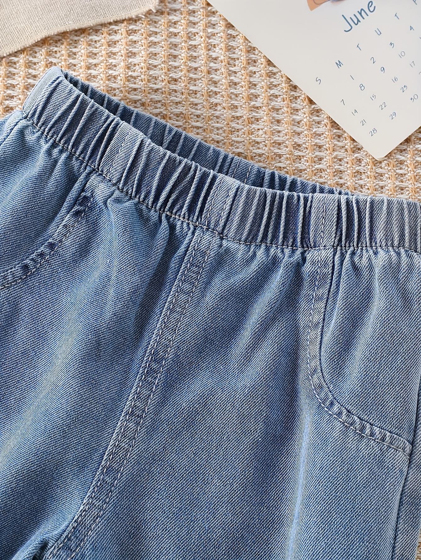 2pcs set for girls 0 3 years crew neck long sleeve denim top with ruffle and bow details casual denim pants comfortable soft durable fabric     for outdoor Product details 7