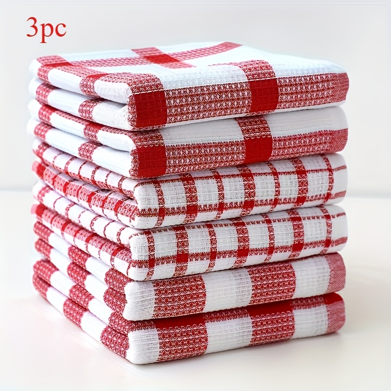 TEMU Large Size Absorbent Kitchen Tea Towel 14.9 X 25.2 Inches - Super -dry Red And White Dishcloth, Reusable Cleaning Towel For Kitchen, Bathroom,