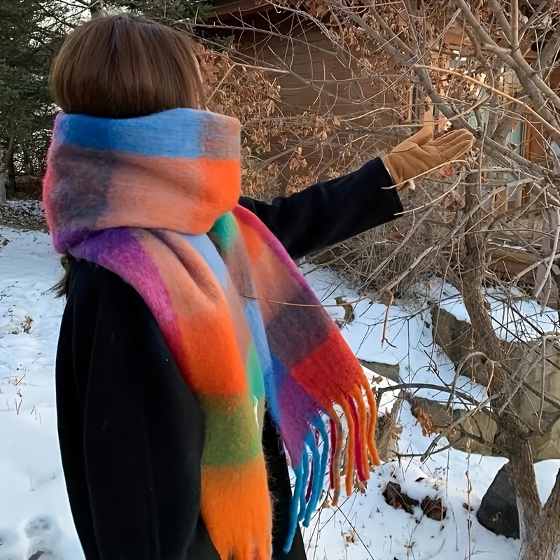 

Rainbow Tassel Thickened Warm Shawl Autumn And Winter Outdoor Long Scarf