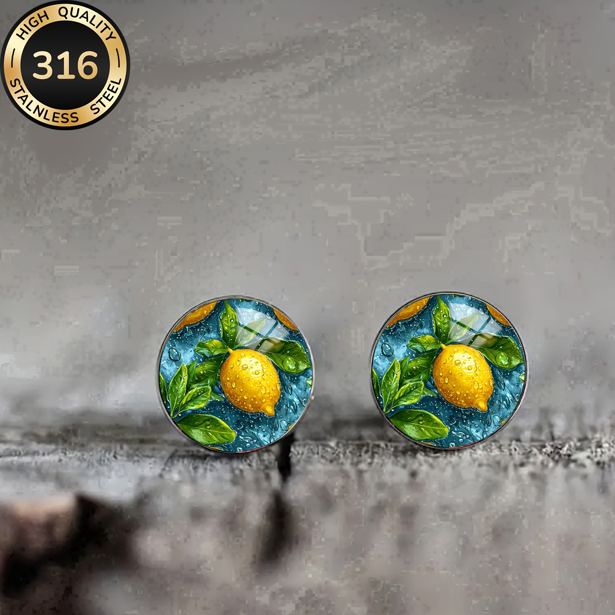 1 Pair Of Water Lemon Steel Stud Earrings, Fresh And Elegant Style Jewelry For Men And Women, Spring And Wear