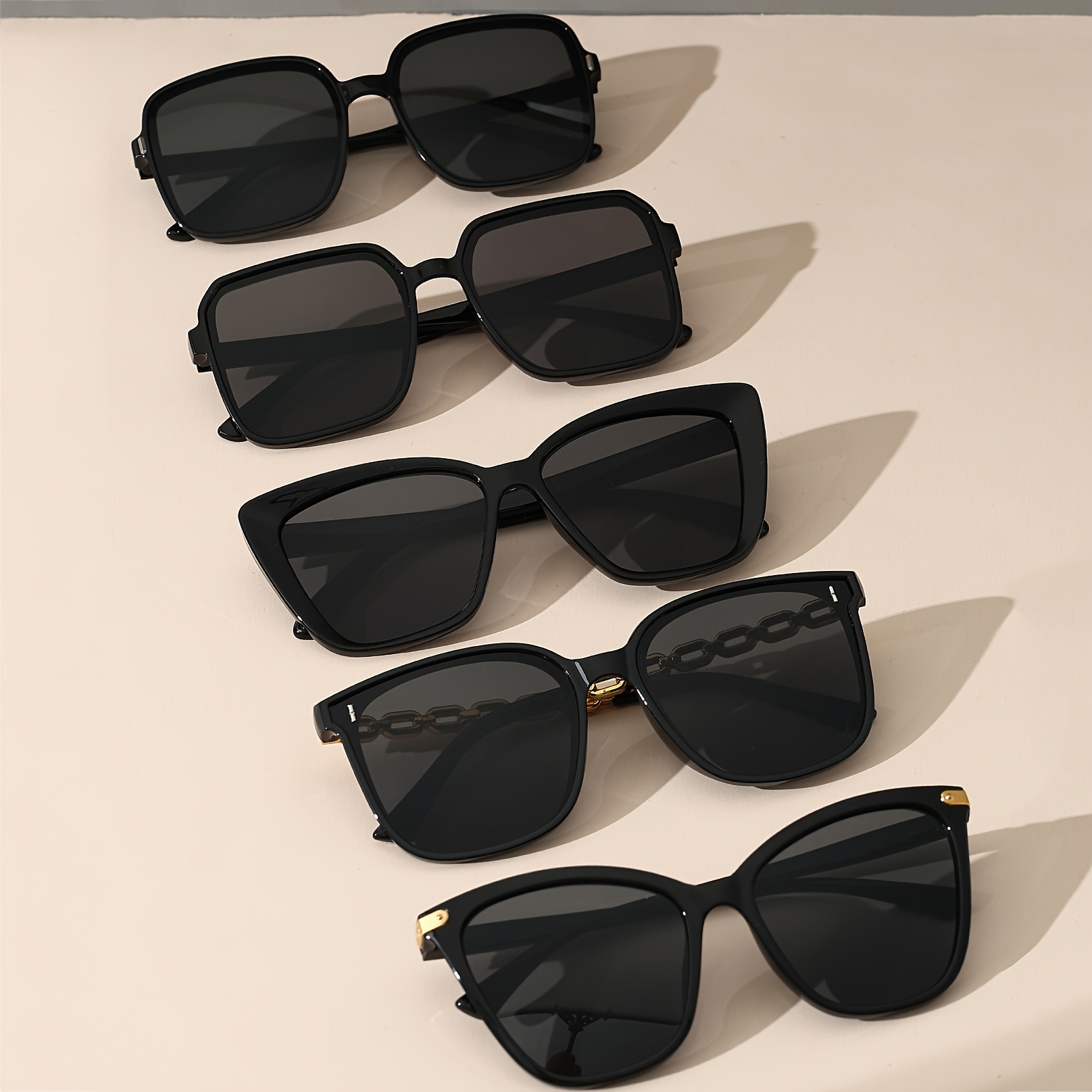TEMU Fairmarry 5pcs Set: Chic & Gray Geometric Fashion Glasses - Anti-reflective, Durable Plastic Frames For