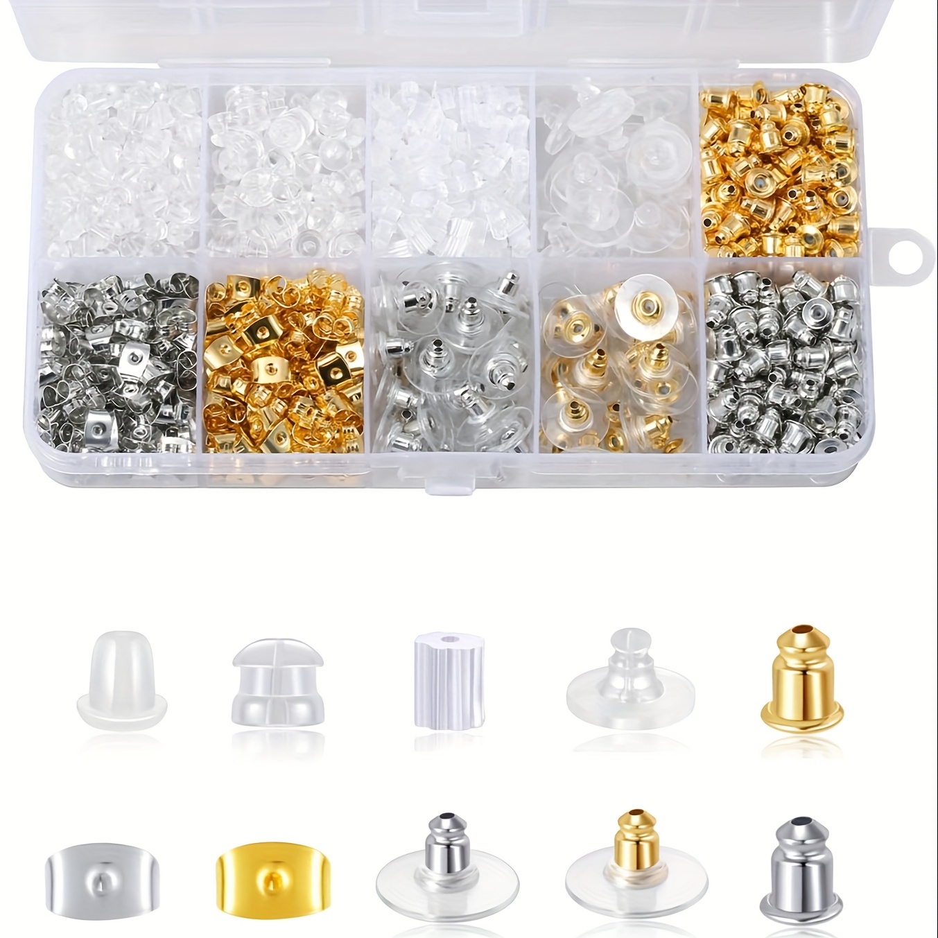 

Hypoallergenic Earring Backs Replacements 10 Styles Clear Plastic Silicone Earring Backs For Ear Hoops Heavy Earrings (450pcs)