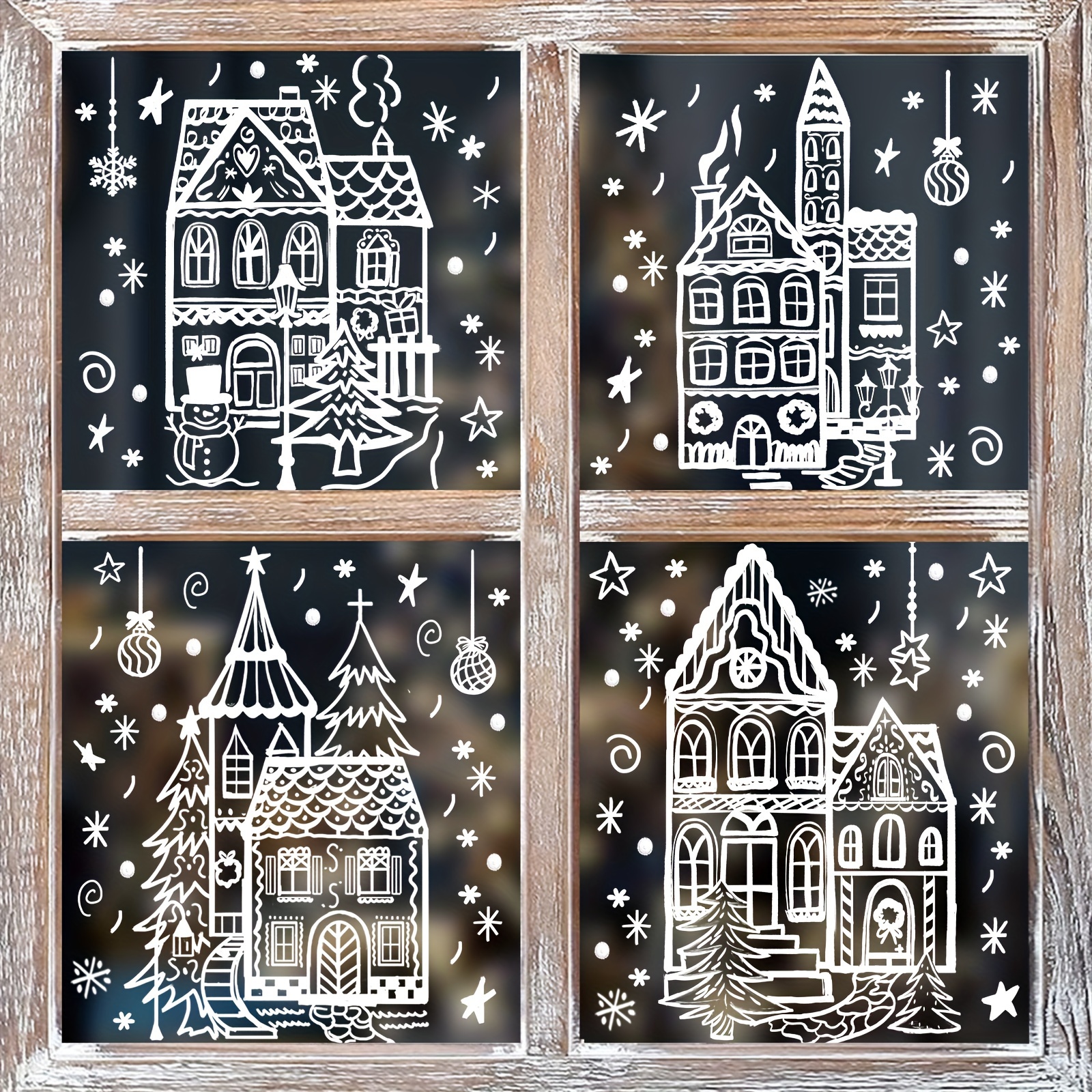 

4pcs Large Christmas Window Clings - Double-sided Snowman & Snowflake Decals For Festive Glass Decoration, Holiday Party Ornaments