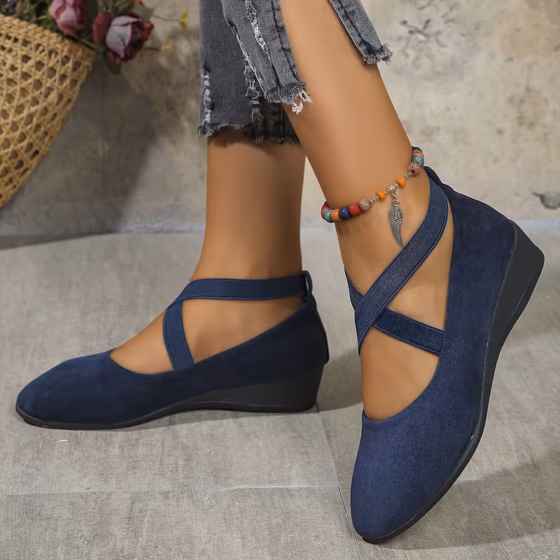 chaussures élégantes pour femme, chaussures habillées pour dame, chaussures plates basses décontractées à enfiler avec lanières croisées et petit talon compensé pour printemps/automne, chaussures pour femme Détails du produit 8
