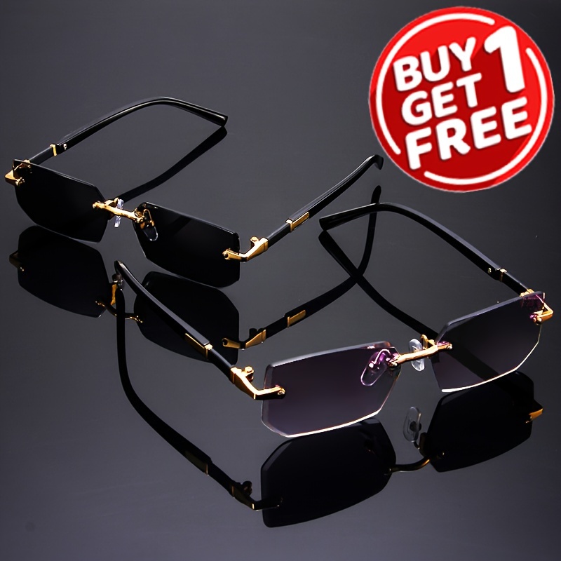 

[2pcs Trendy Party Glasses] 2pcs Rimless Glasses, Gradient Lens, Metal Frame, Climbing Sports Eyewear, Party Fashion Y2k Style, With Metal , Pc Lens Material For Men And Women