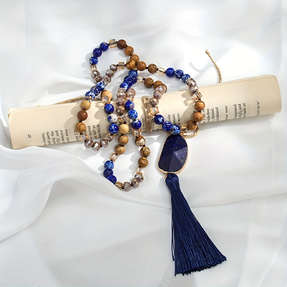 Boho Ethnic 8mm Stone Glass Knot Necklace
