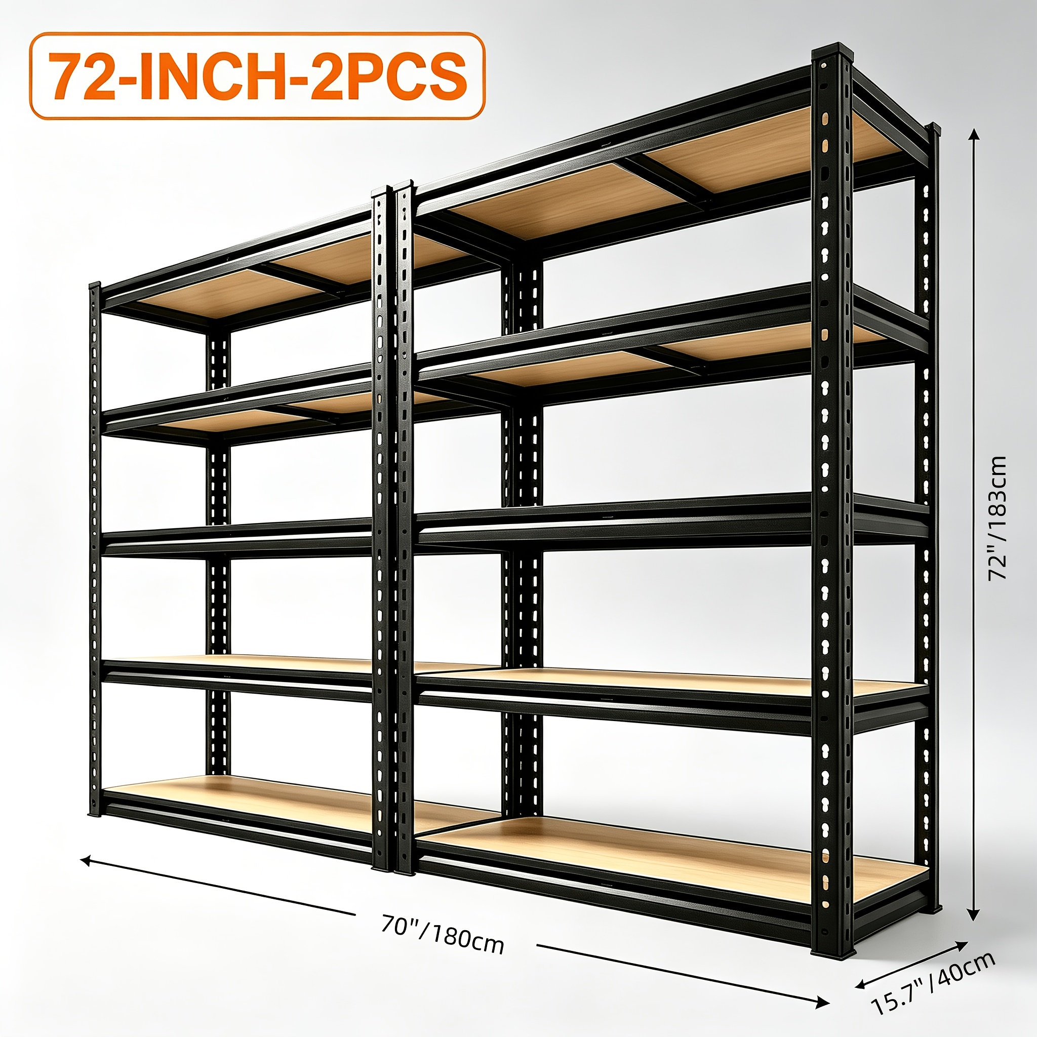 TEMU 2pcs Heavy Duty 5-tier Industrial Shelving Unit, 72"/60" Adjustable Height, Freestanding Metal Storage Rack, Kitchen Tool Organizer And Storage,