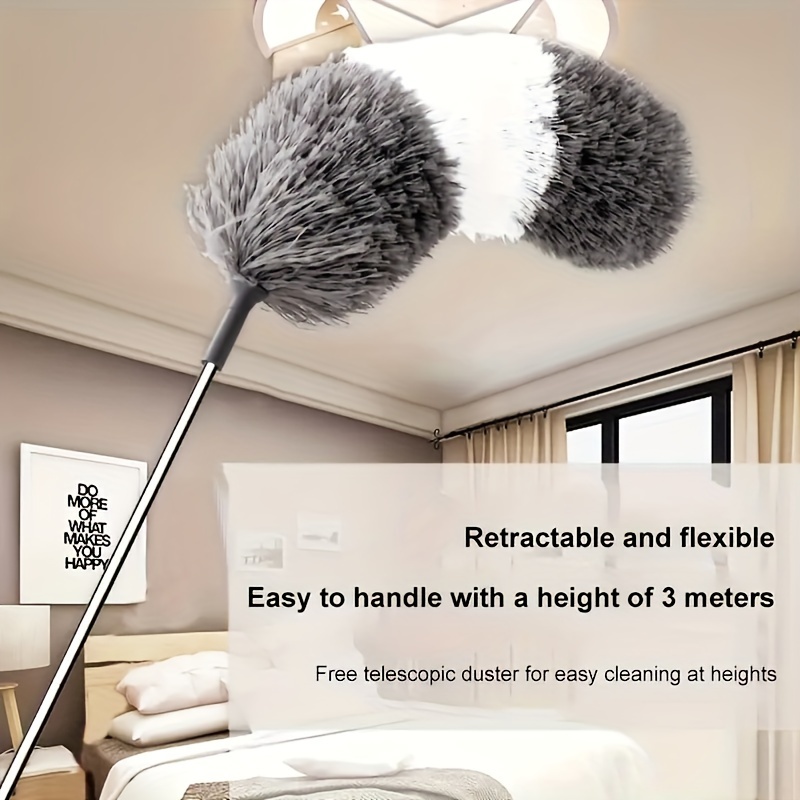 

Extendable Microfiber Duster With Bendable Head - 110.24" Long Handle For , Ideal For Dust & Spider Web Removal In Bedrooms, Living Rooms, And More - Stainless Steel, No Power Needed