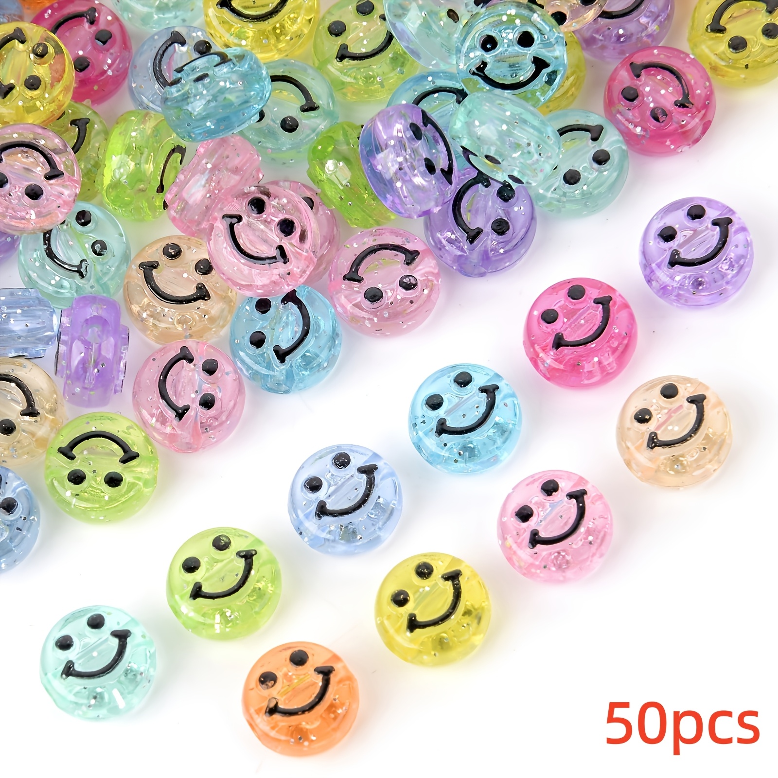 50pcs Colorful Acrylic Face Beads, 10mm/0.393 Inch, Loose Spacer Beads For Jewelry Making, Craft Supplies For Necklaces And