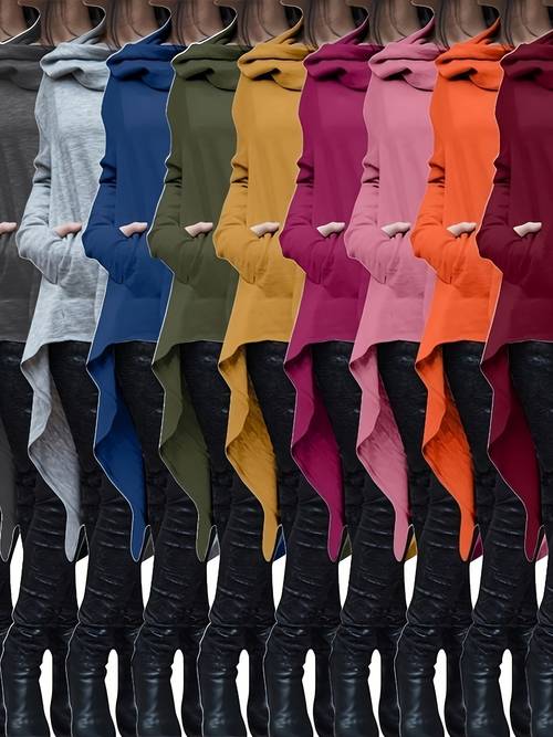 solid color oversize women batwing hooded asymmetric casual loose coat sweatshirts pullover poncho cape