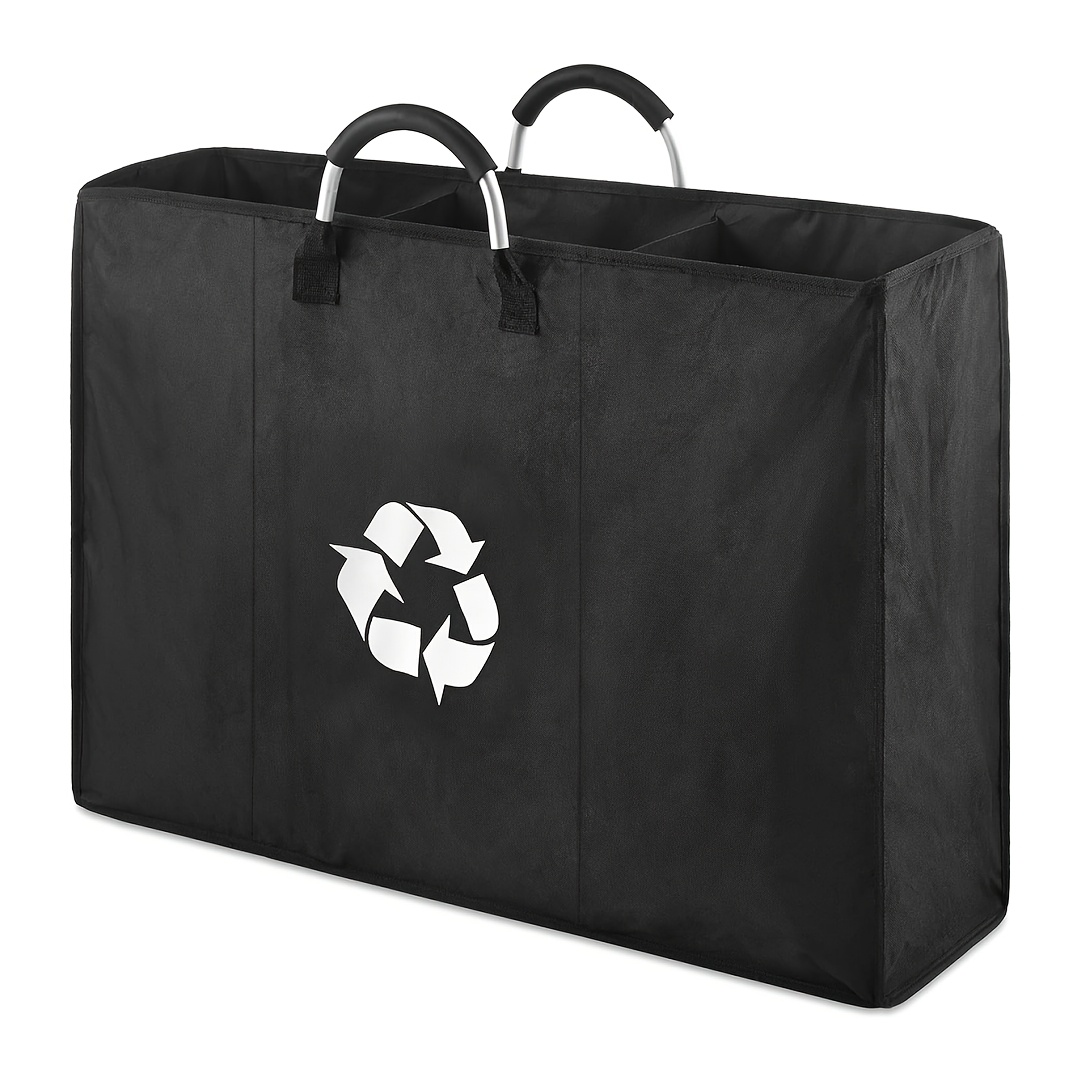 Image of Extra-large 3-compartment Recycling Bin For Home, Foldable Storage Organizer, Material: Durable Non-woven Fabric, Cylindrical, No Electricity Required