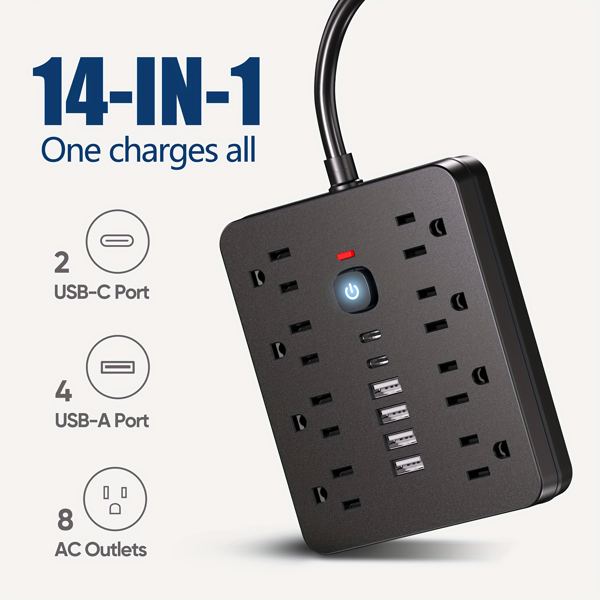 

14-in-1 Outlet. 8 Outlets, 6 Usb , 2 Usb C, 5ft And 10ft , Installed On Table And , For And