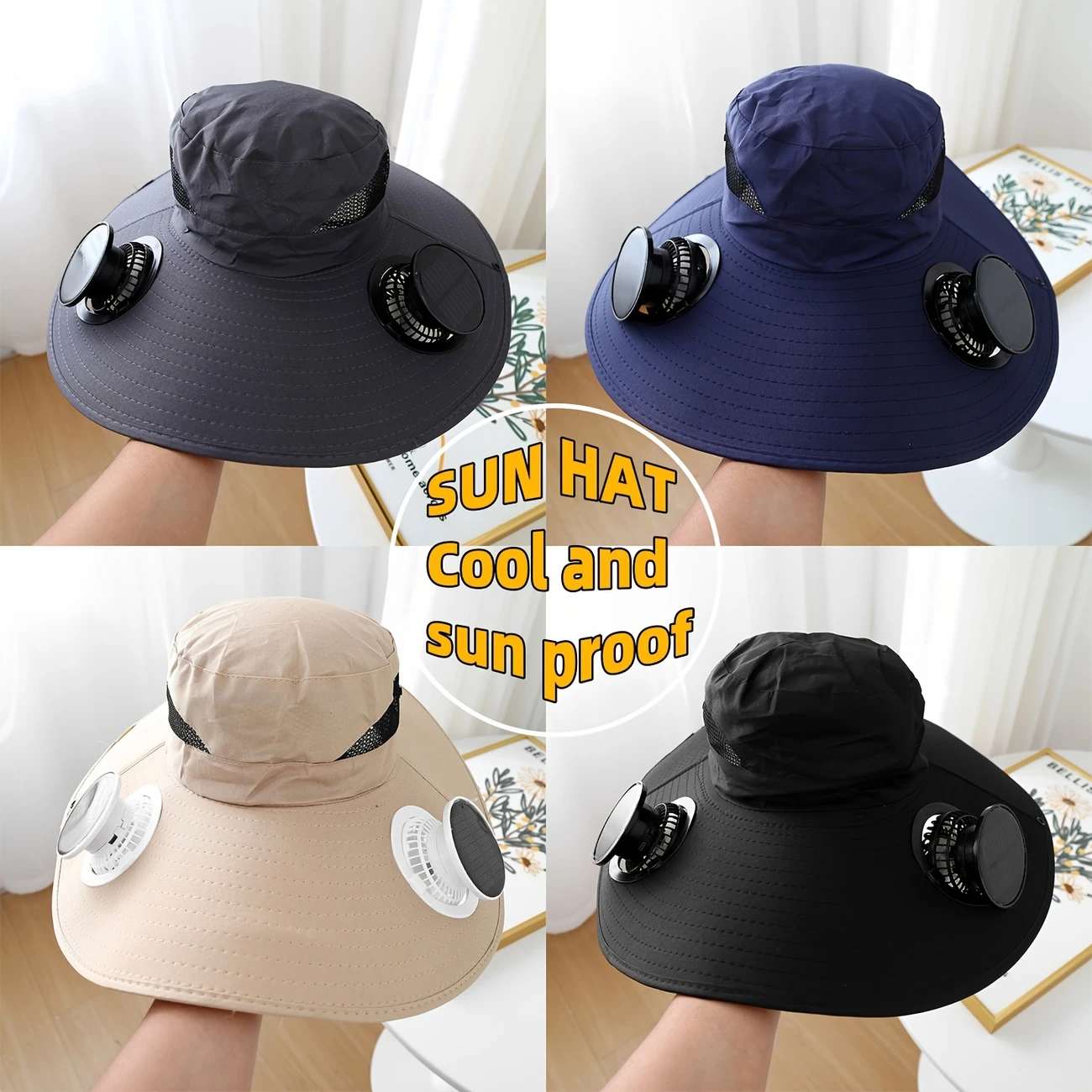 solar fan cap uv resistant outdoor wide brimmed fishermans cap with 2 180 adjustable fans upf50 usb and solar powered suitable for beach camping outdoor fishing without battery details 0