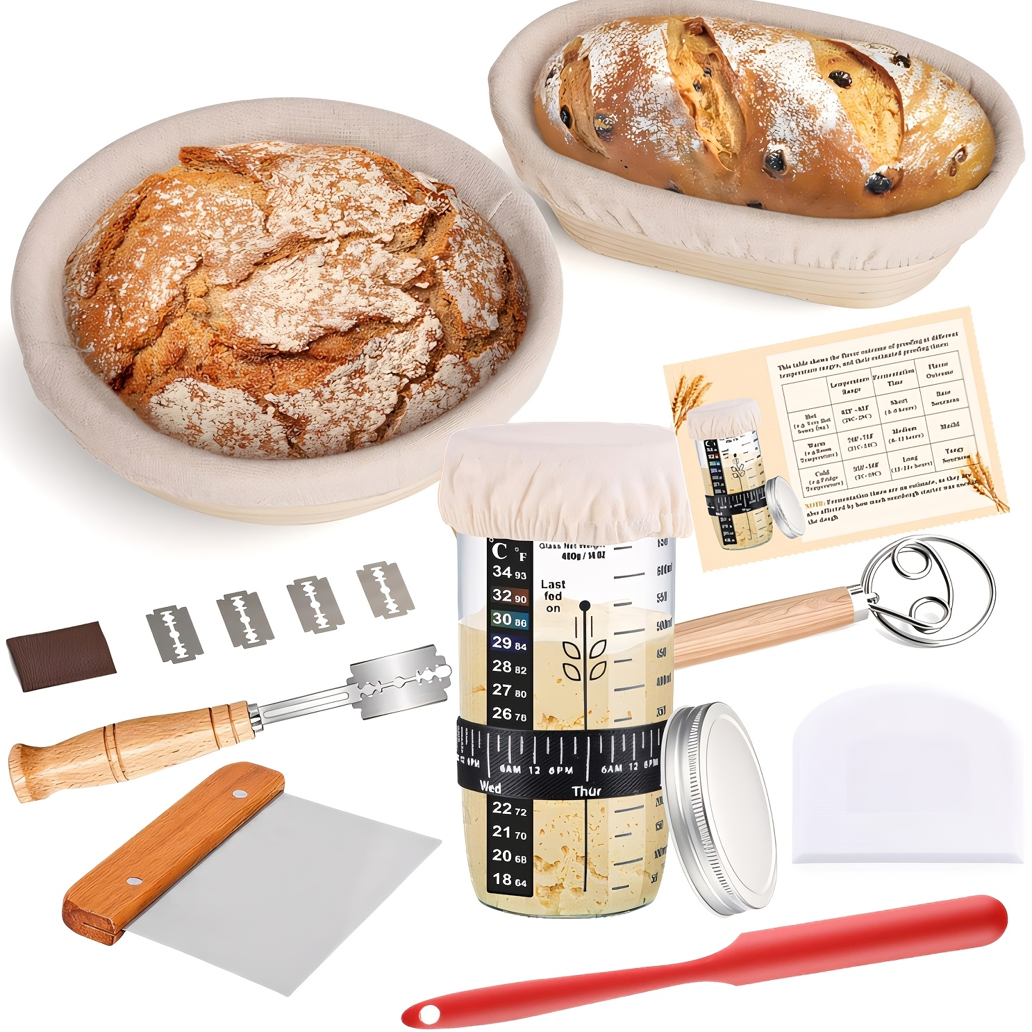 

Sourdough Package, Includes -ounce Jar For The , 2 9-inch Round And Oval Proofing Baskets With Linen Liners, And A Bread-making Kit.